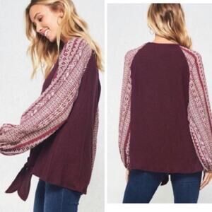Promesa Geometric Printed Long Sleeve Knit Top Maroon Size Large